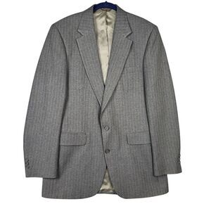 Highland Park Suit Blazer Sport Coat Size 40L Gray Stripe 2‎ Button Lined USA
